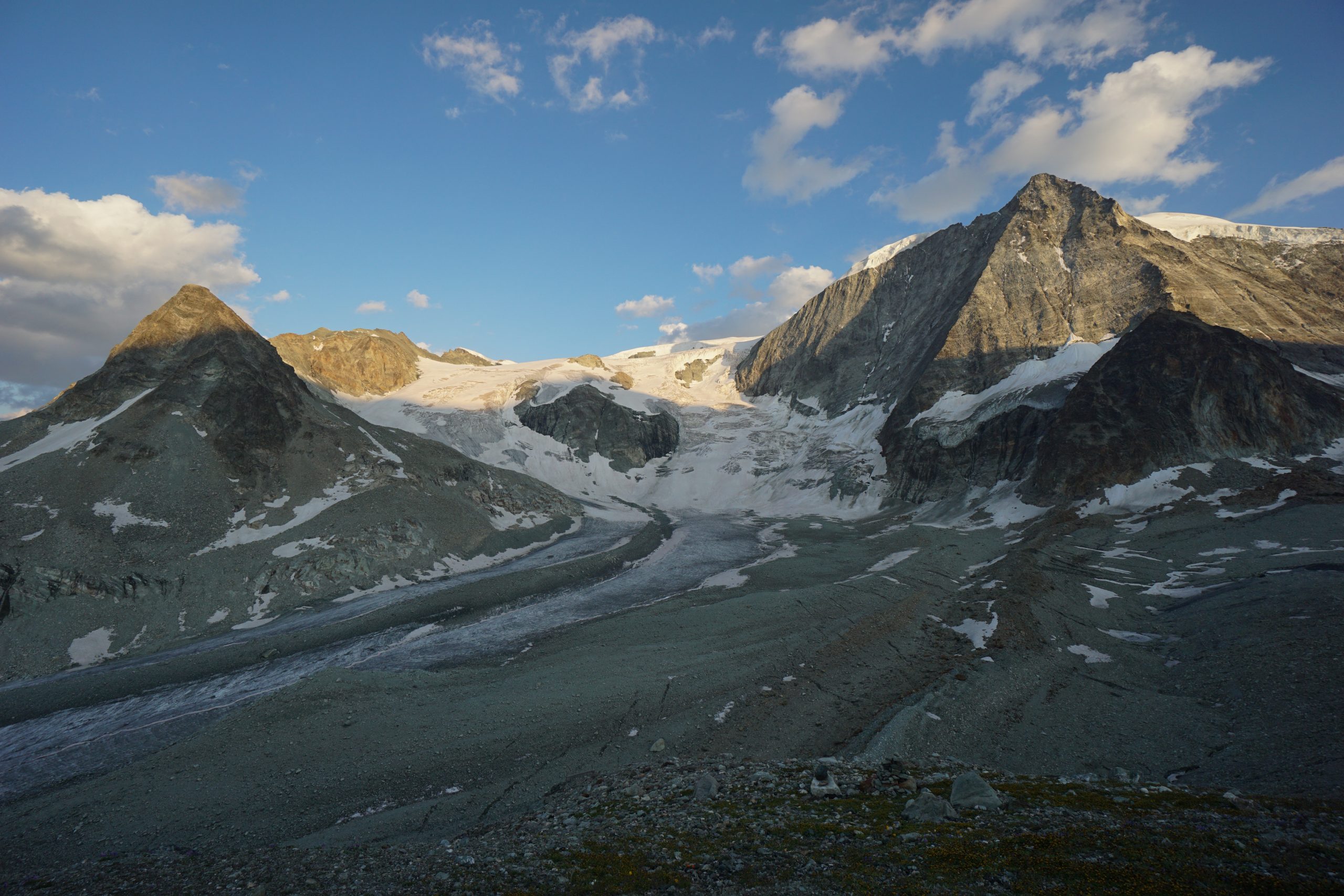 Warm evening light leaving the glacier. Tomorrow we'll cross it.